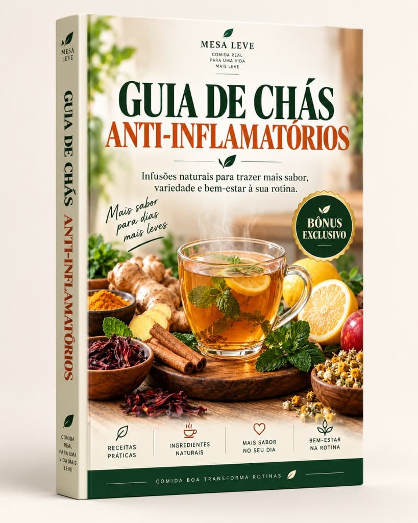 Mockup do bônus Guia de Chás Anti-Inflamatórios Mesa Leve